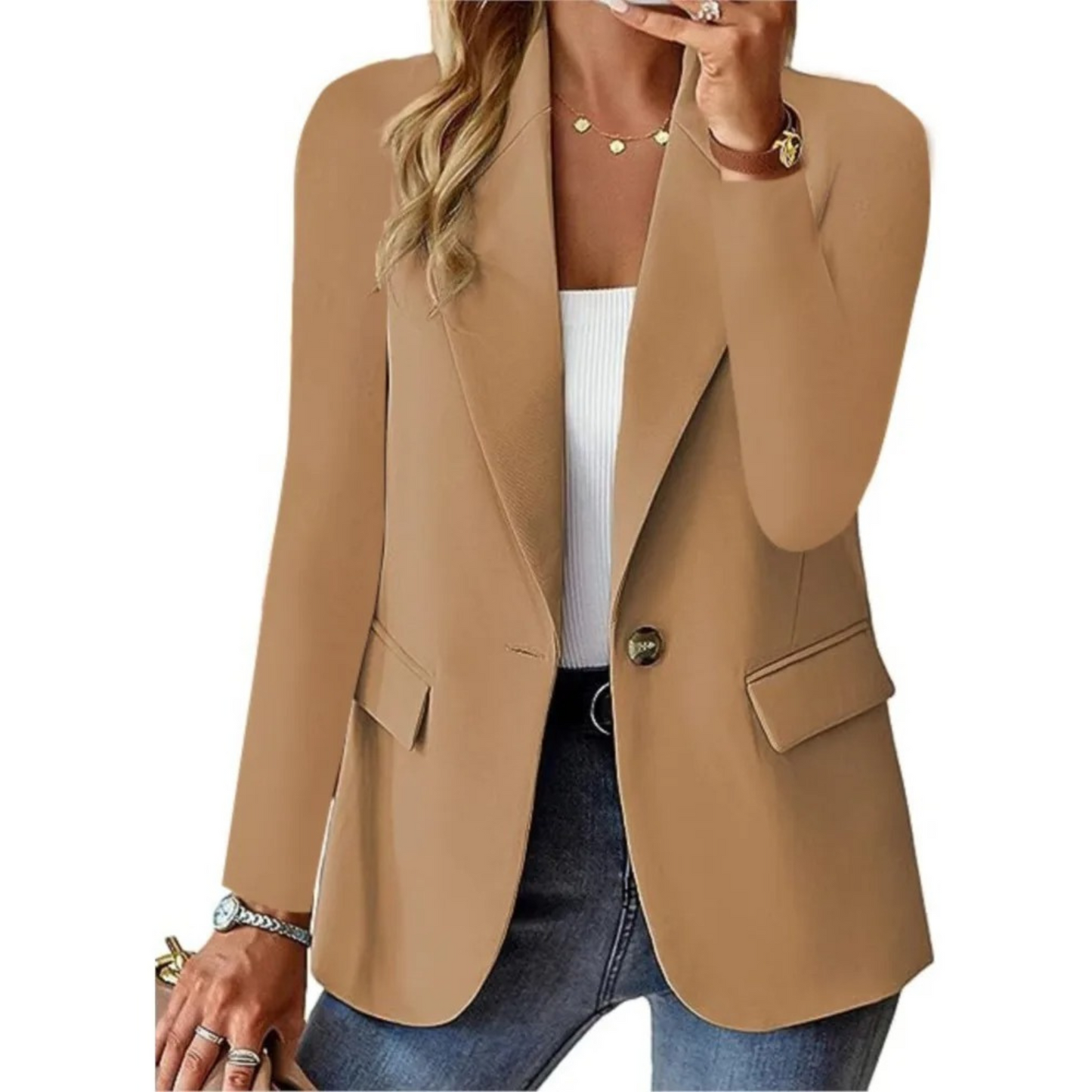 Blazer Pour Femme Coupe Slim Simple Boutonnage Revers Cranté Pour Bureau Et Soir Élégant Polyvalent Moderne