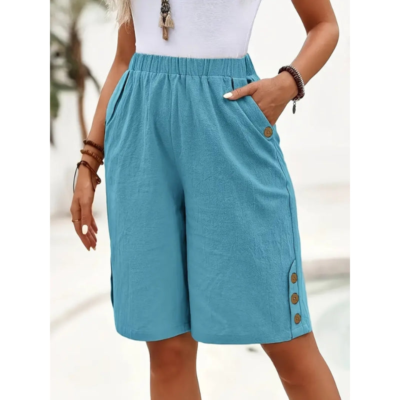 Zaya Shorts En Mélange Coton Lin Doux Léger Avec Poches Latérales Pour L'Été Et Respirants Pour Plus De Confort