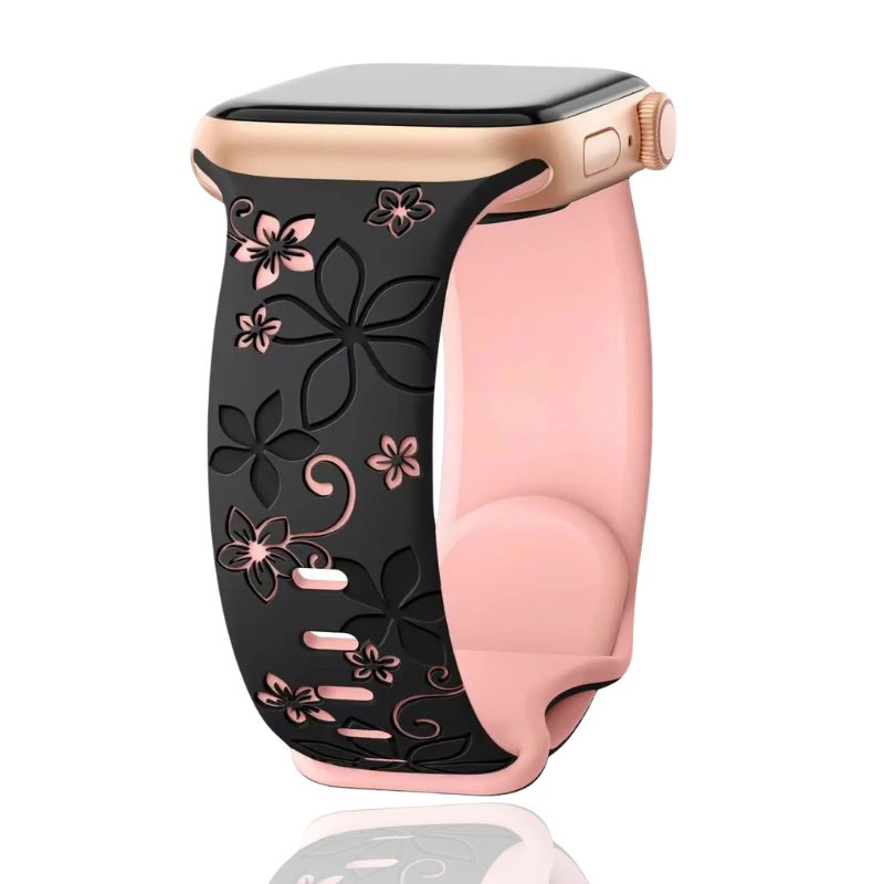 Bracelet Sleekit Pour Apple Watch Gravé De Fleurs En Silicone Doux Et Résistant À L'Eau Et À La Sueur