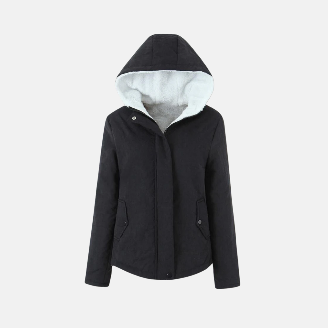 Veste Femme À Capuche Matelassée Rembourrée Doublure Polaire Fermeture Boutons Pression Amawinc