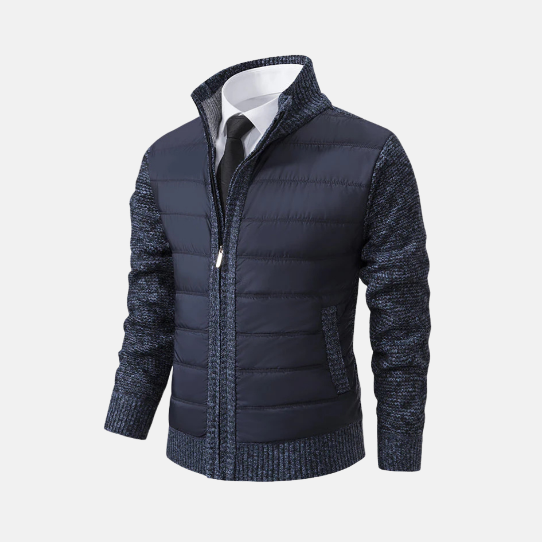 Veste Homme En Mélange Acrylique Bordeaux Slim Fit Avec Col Debout Et Manches Tricotées Pour Style Moderne