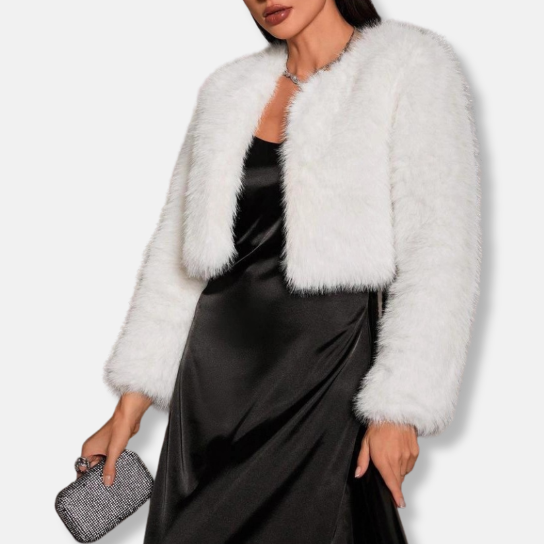 Manteau Court En Fourrure Synthétique Pour Femmes Avec Ouverture Devant Col Sans Col