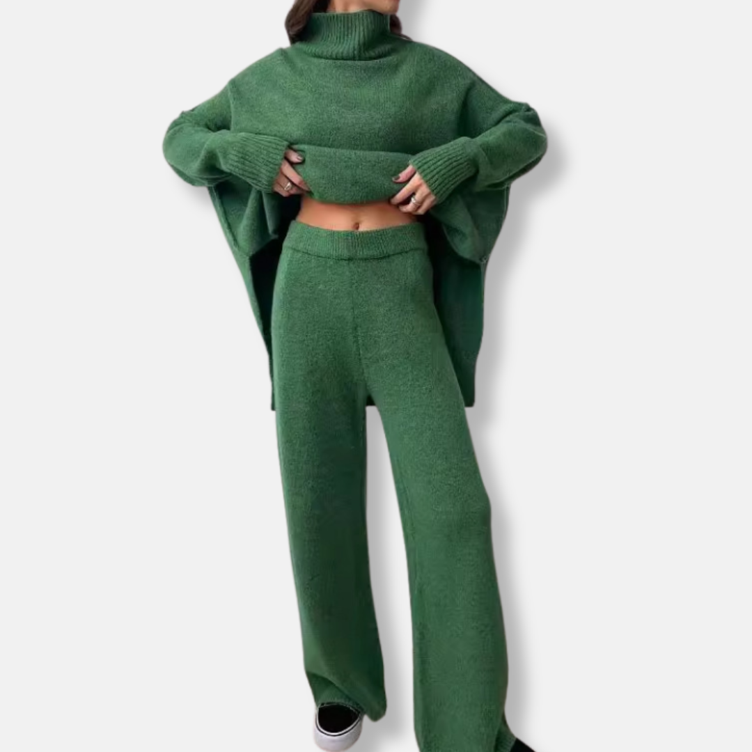 Ensemble Deux Pièces Femme Tricot Épais Col Roulé Oversize Confort Élégance Durable Pour Le Quotidien