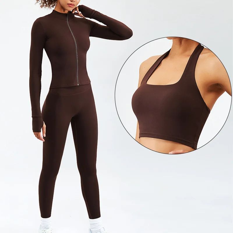 Ensemble Yoga Veyra Trois Pièces Tissu Respirant Coupe Deuxième Peau Compression Douce Taille Haute Sculptante