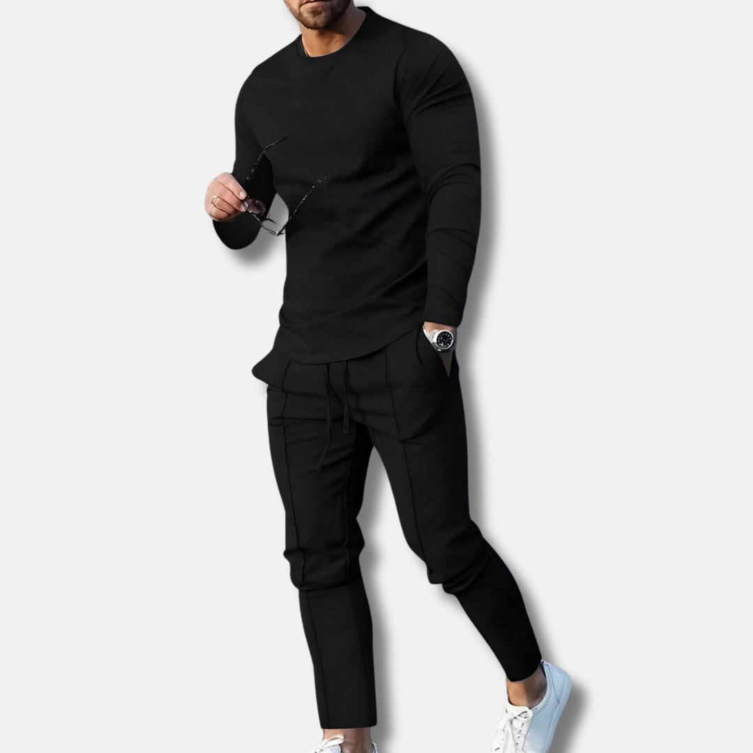 Ensemble Survêtement Deux Pièces Pour Homme Coupe Slim Coton Mélangé Respirant Pantalon à Cordon Confort Quotidien