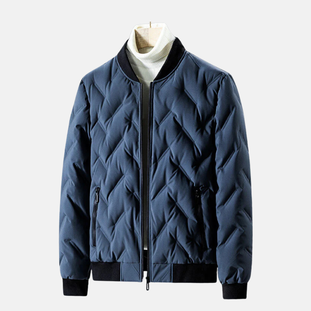 Veste Bomber Homme Matelassée Motif Chevron Col Et Poignets Côtelés Léger Pour Hiver