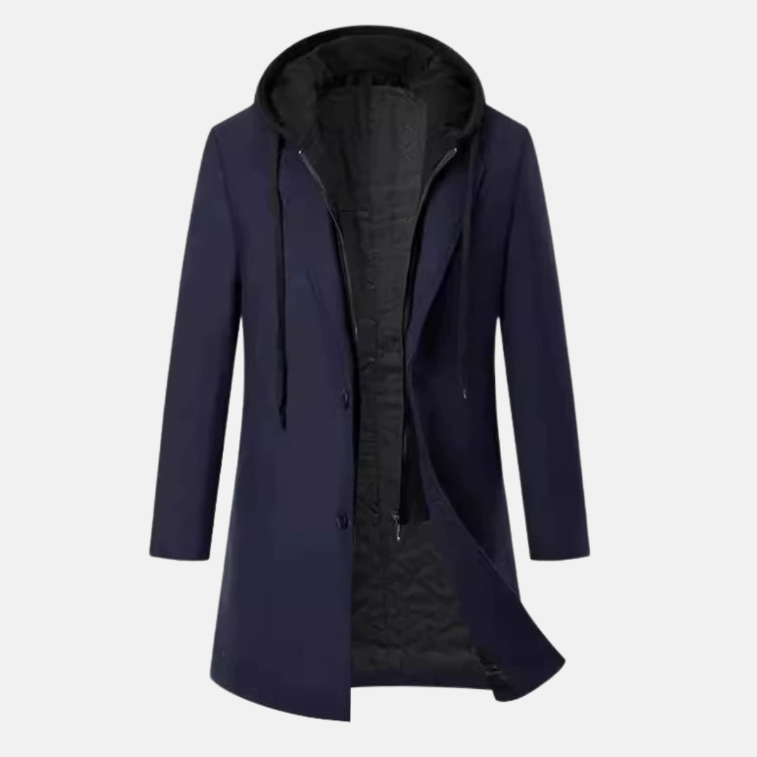 Manteau Homme En Laine Mélangée Coupe Sur Mesure Doublure Matelassée Capuche Amovible Mi Long Hiver Amawinc