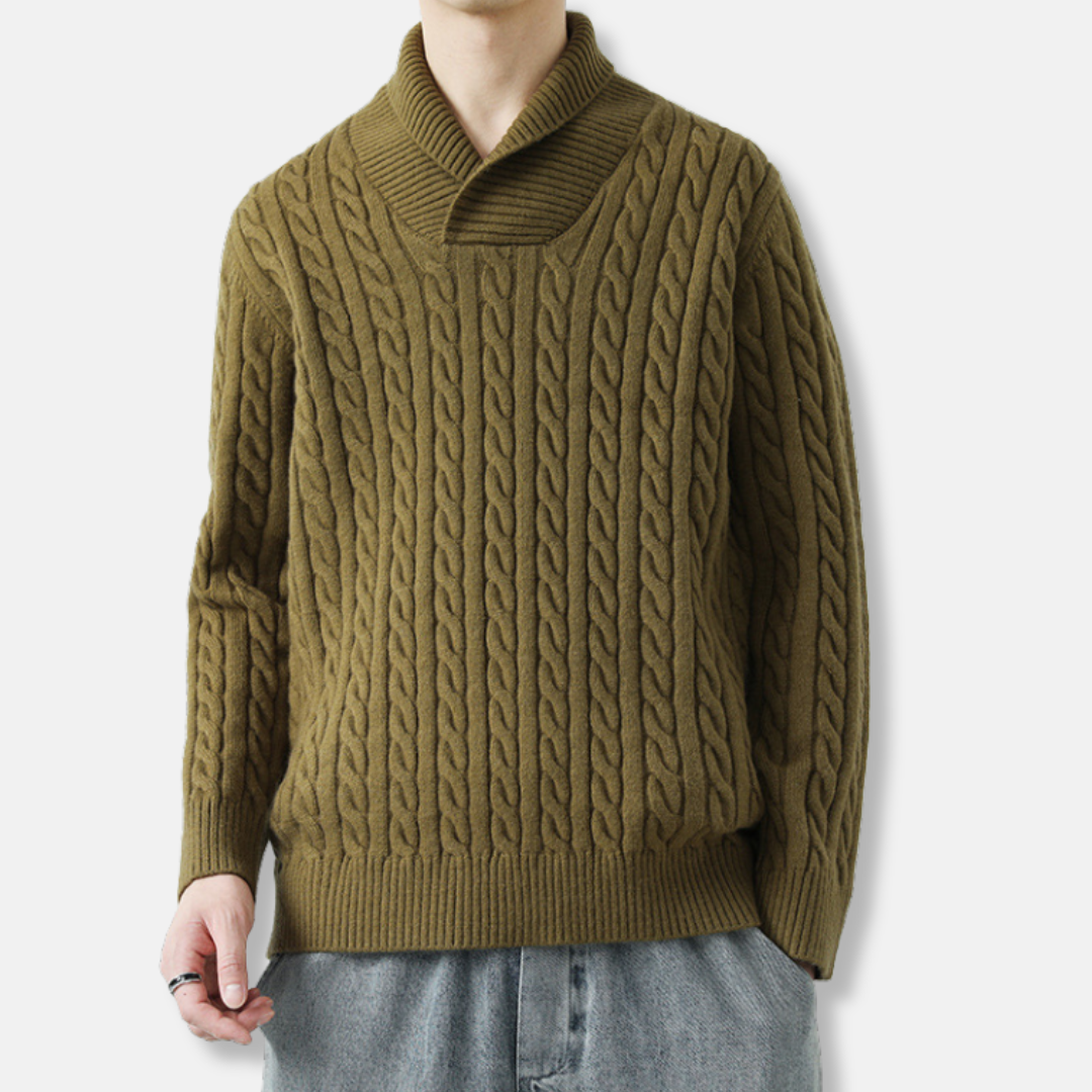 Pull Col Châle Câble Homme En Mélange Tricot Décontracté Amawinc Collection Automne Hiver