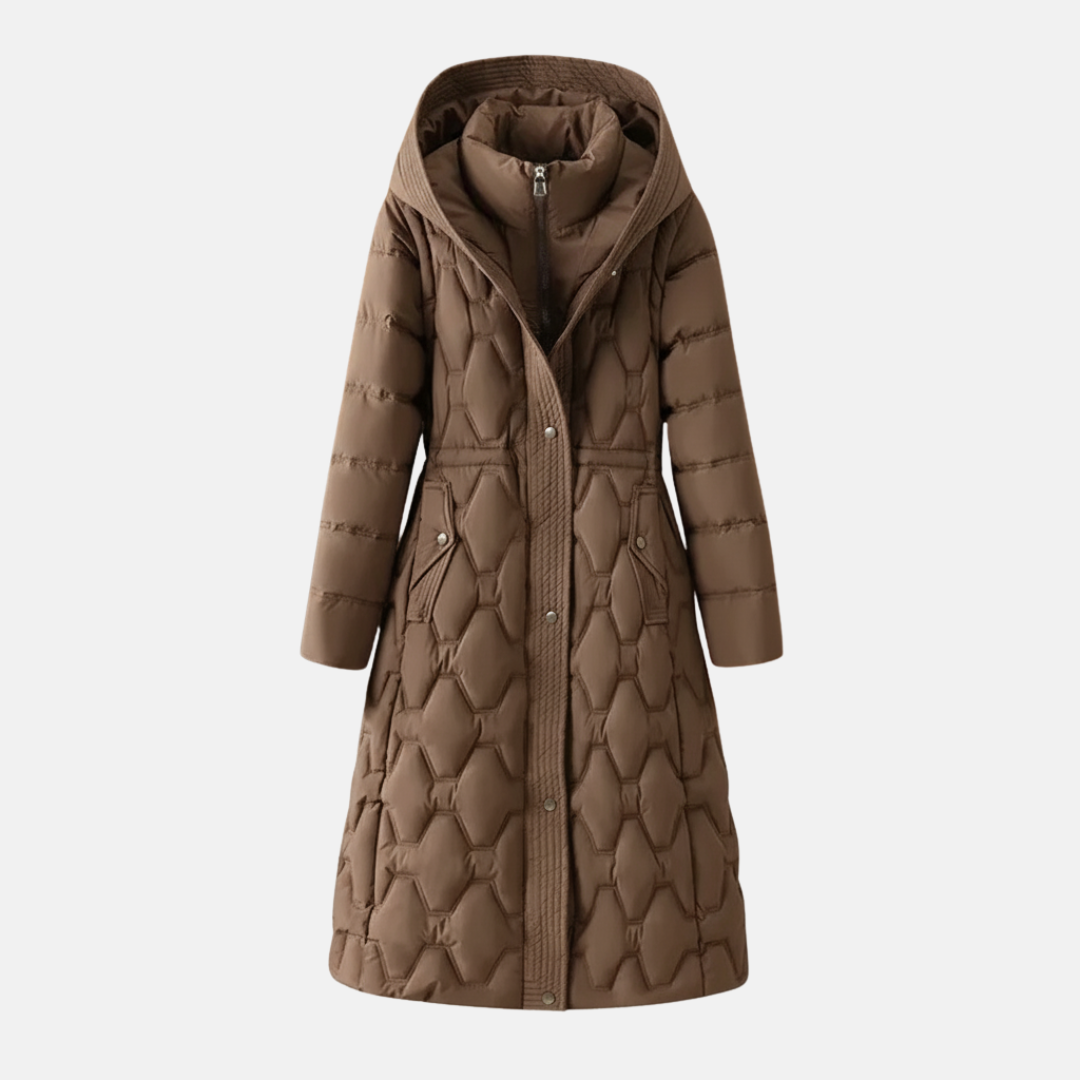 Veste Longue Matelassée Pour Femme Cintrée Avec Capuche Fermeture À Pression Isolation Rembourrée Chaude