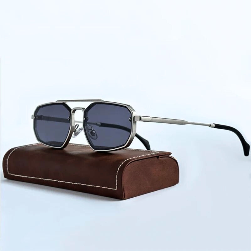 Lunettes Sande Rétro Couvrantes Protection UV Supérieure Pont Double Monture Acier Inoxydable Compatible Ordonnance