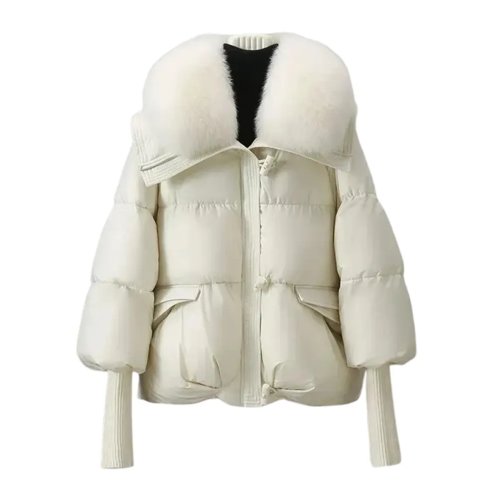 Doudoune Femme Lavinia Gris Col En Fausse Fourrure Poches Pratiques Rembourrage Isolant Taille Cintrée