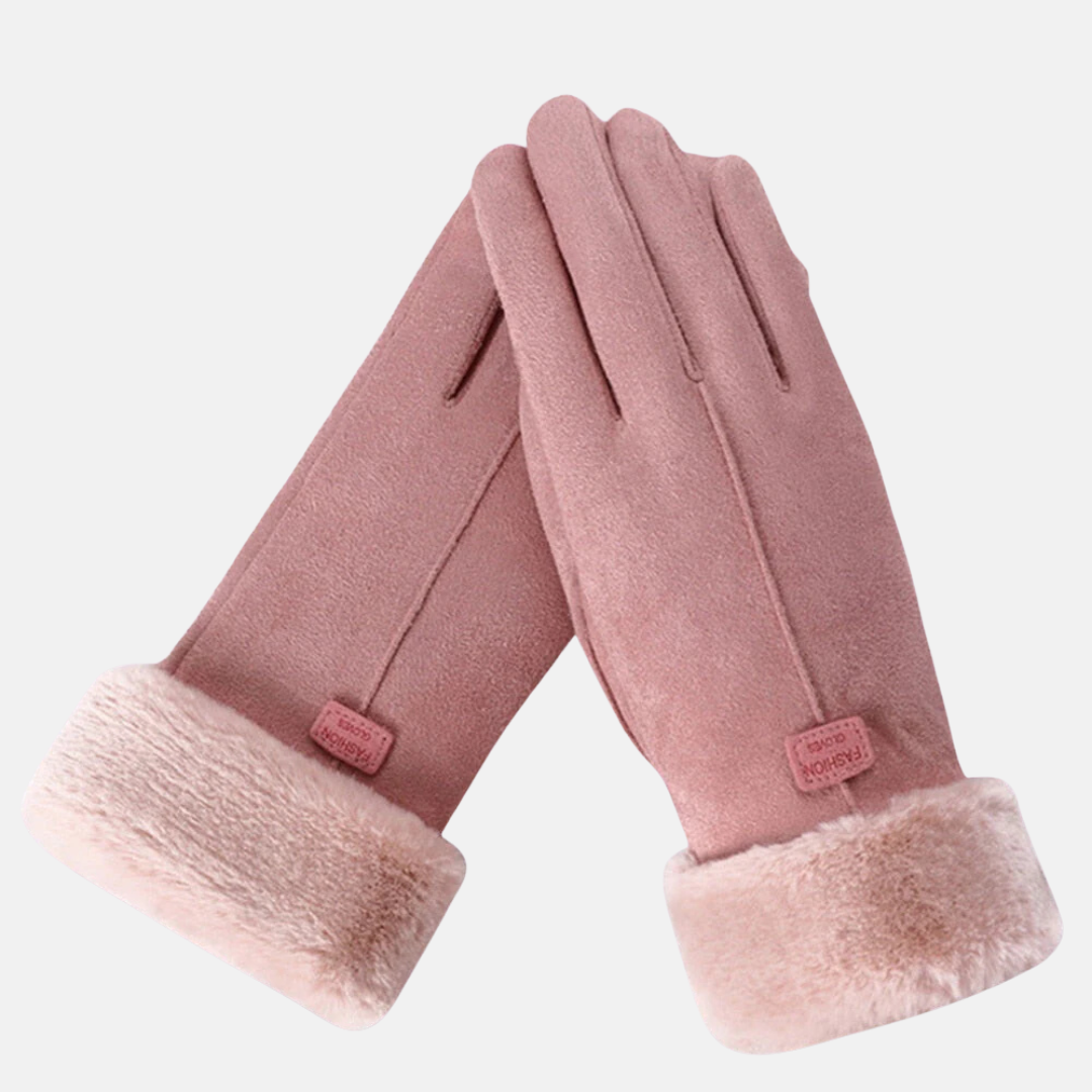 Gants Femme Simili Daim Textile Coupe Slim Poignet Court Ecran Tactile Bordure En Fausse Fourrure
