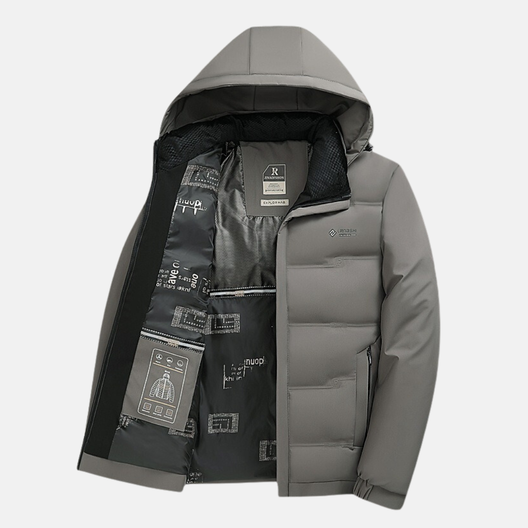 Veste Matelassée Homme Isolante Avec Capuche Et Fermeture Éclair Résistante à l'eau Coupe Regular