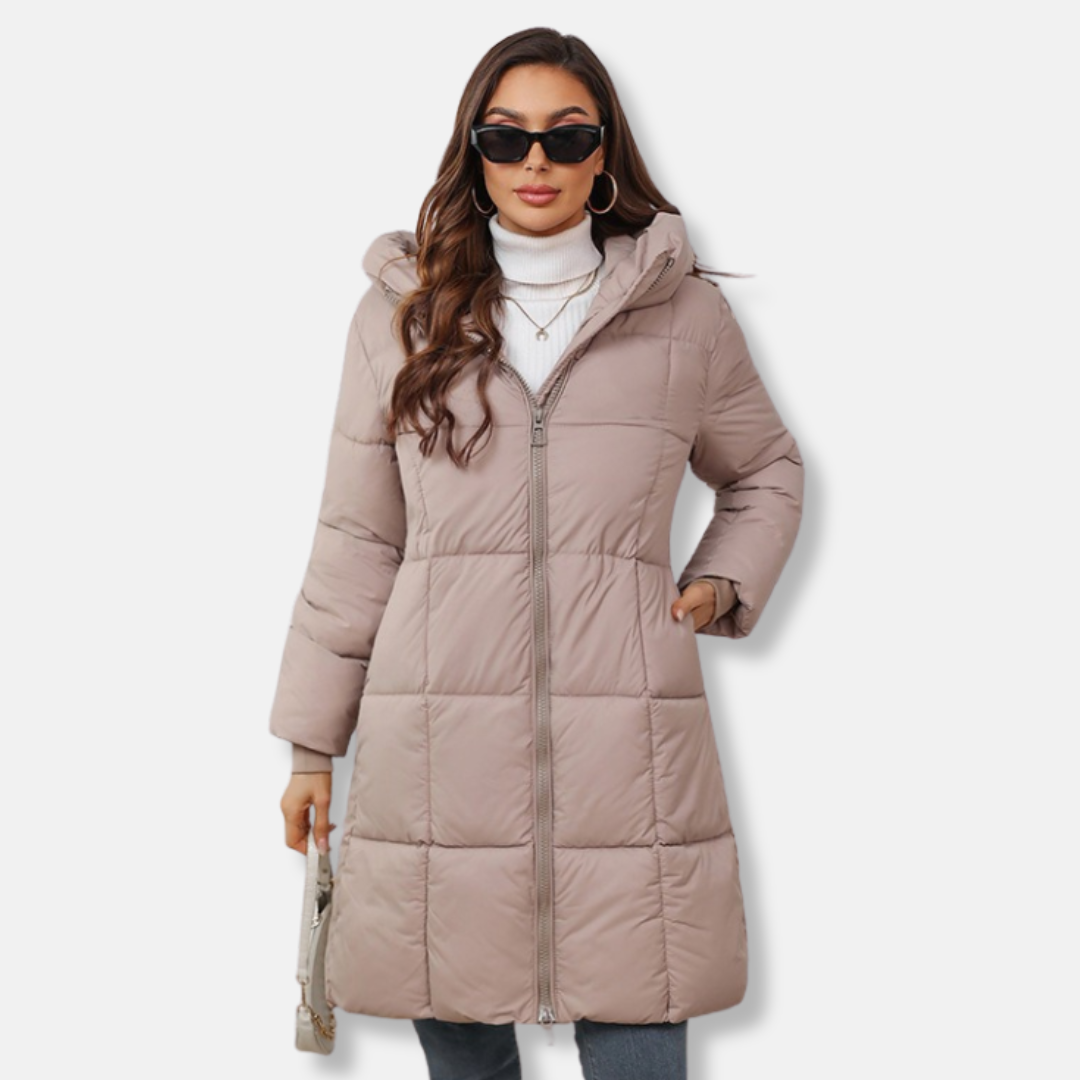 Amawinc Manteau à Capuche Femme Slim Fit Longueur Midi Matelassé Rembourré Chaud Idéal Hiver Élégant