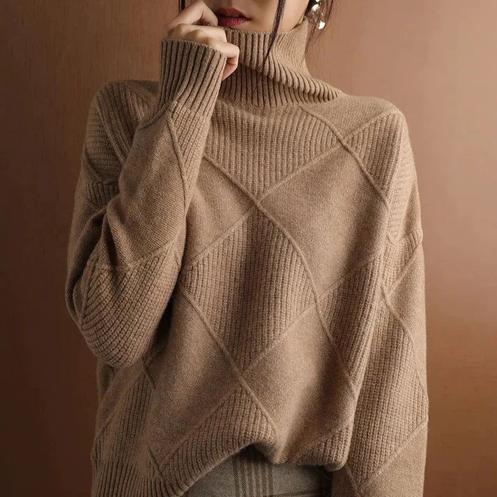 Pull Femme En Mélange De Laine Coupe Oversize Col Haut Côtelé Tricot Chic Nordisk Flair