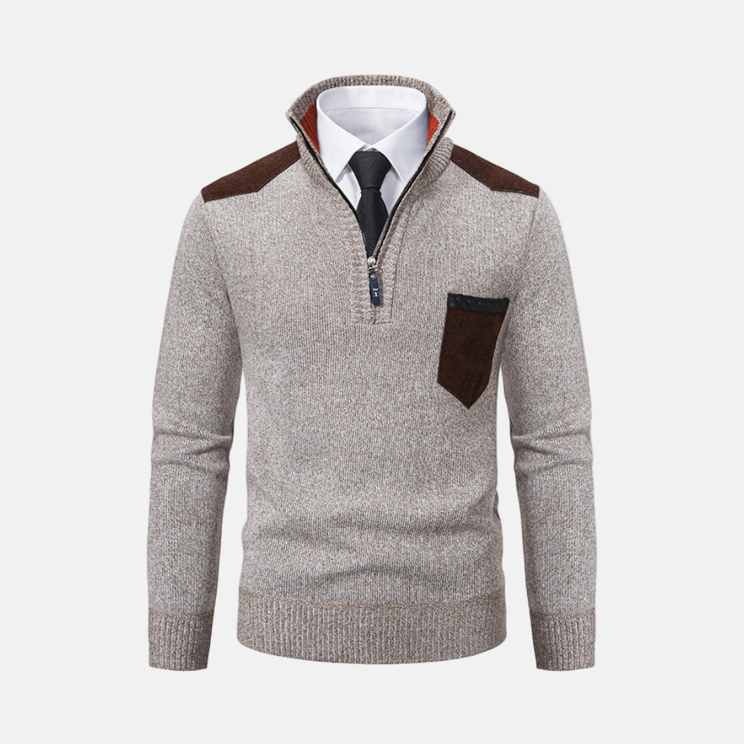 Pull Homme En Maille Mélangée Avec Col Montant Et Zip Partiel Pour Tenue Smart Casual