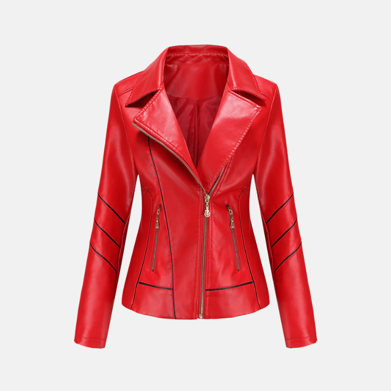 Veste Moto Femme Slim Fit en PU Faux Cuir Zip Asymétrique Manches Matelassées Courte