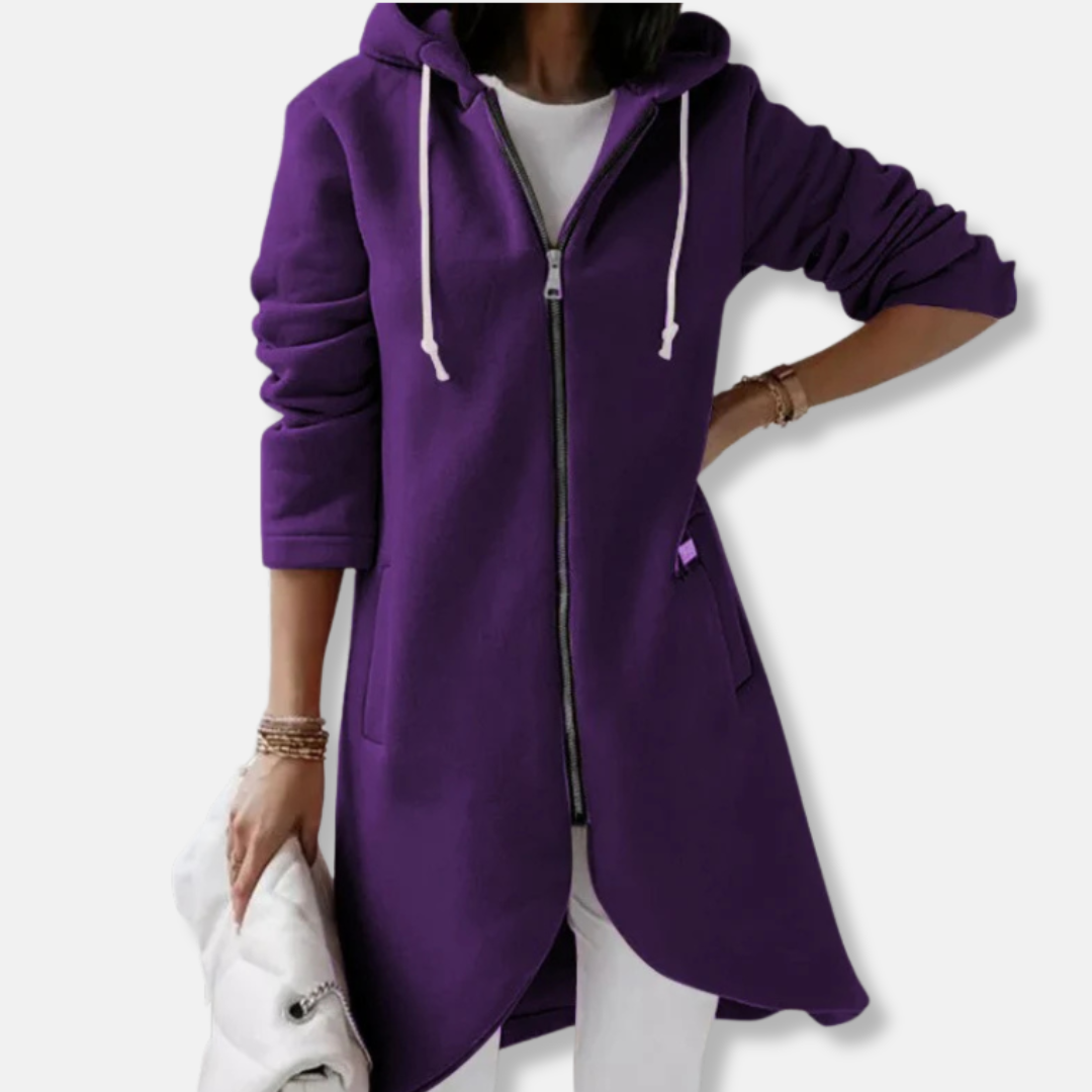 Cardigan Femme À Capuche En Maille Longue Avec Zip Complet Et Ourlet Asymétrique Coupe Décontractée