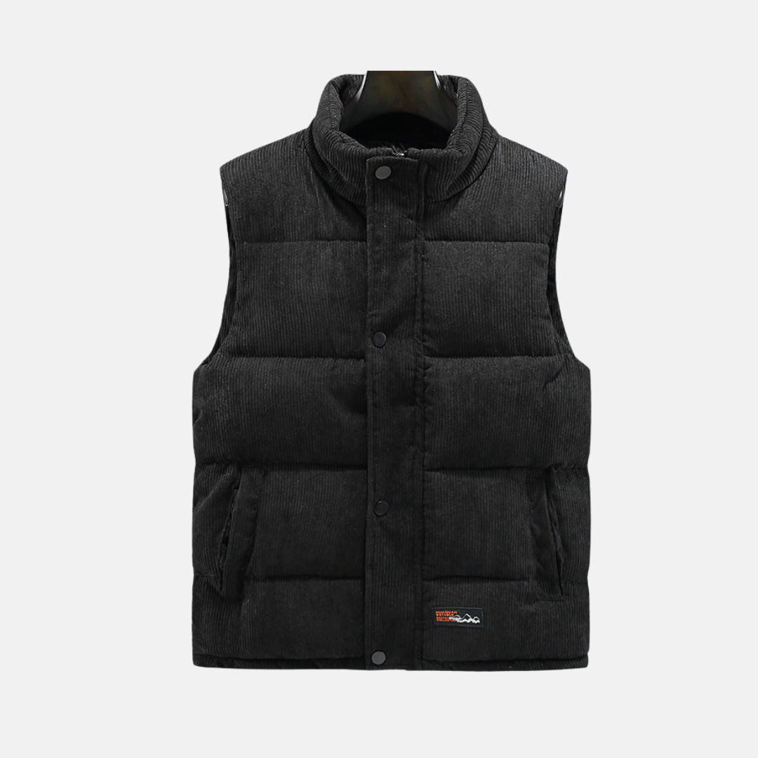 Gilet Matelassé En Velours Côtelé Pour Homme Avec Col Montant Et Fermeture À Pressions Pour Hiver Décontracté