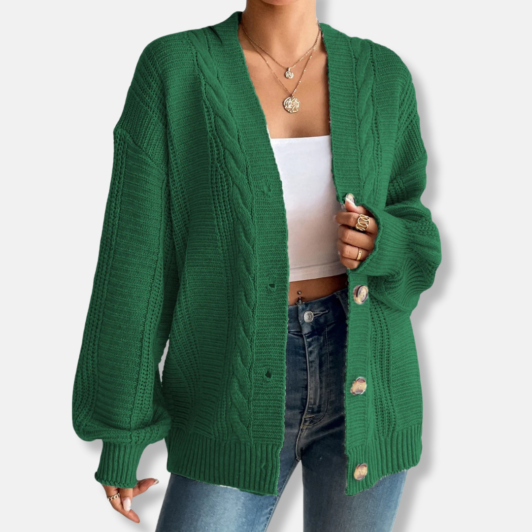 Cardigan Femme En Laine Maille Torsadée Confortable Coupe Oversize Avec Boutons Sur Devant Amawinc