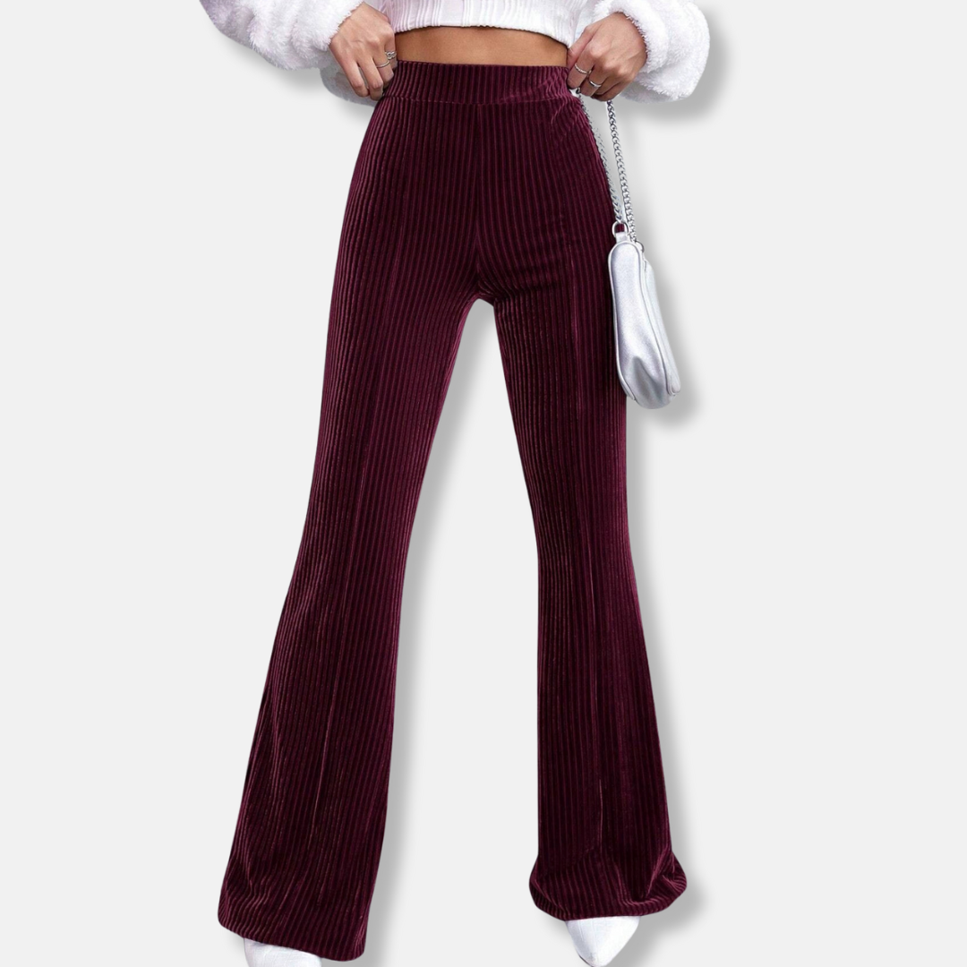 Pantalon Évasé Femme Taille Haute Pull On Velours Côtelé À Jambe Large Style Chic