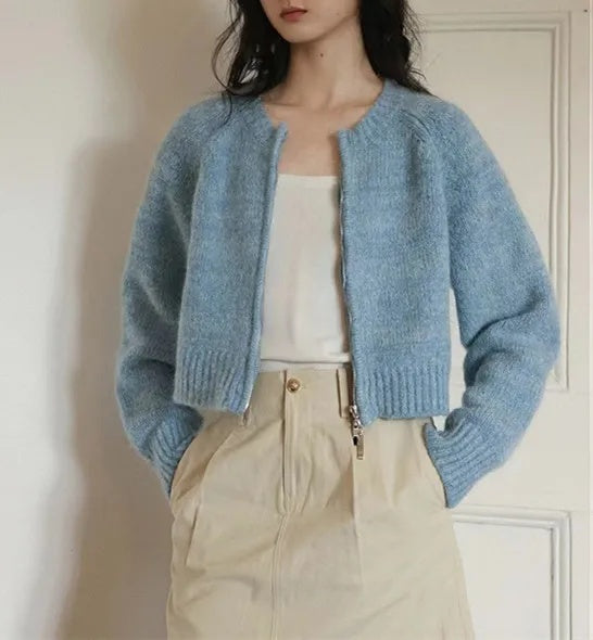 Damen Oversized Strickjacke mit Reißverschluss Amawinc