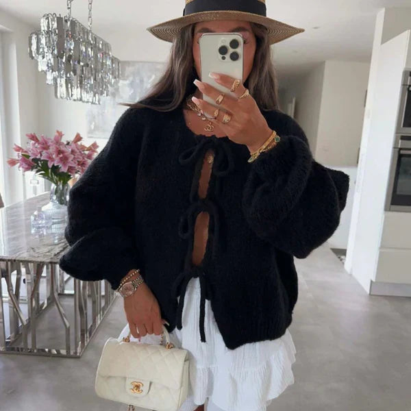 Linoire Cardigan Texturé Avec Nœuds Pour Un Style En Couches Doux Et Raffiné Et Moderne
