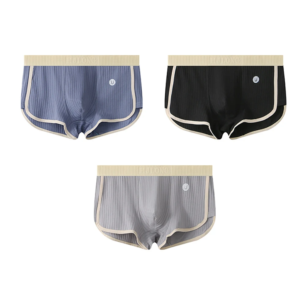 Boxers Ajustés Ensemble Trois Pièces Avec Texture Côtelée Et Bordures Contrastées Pour Homme