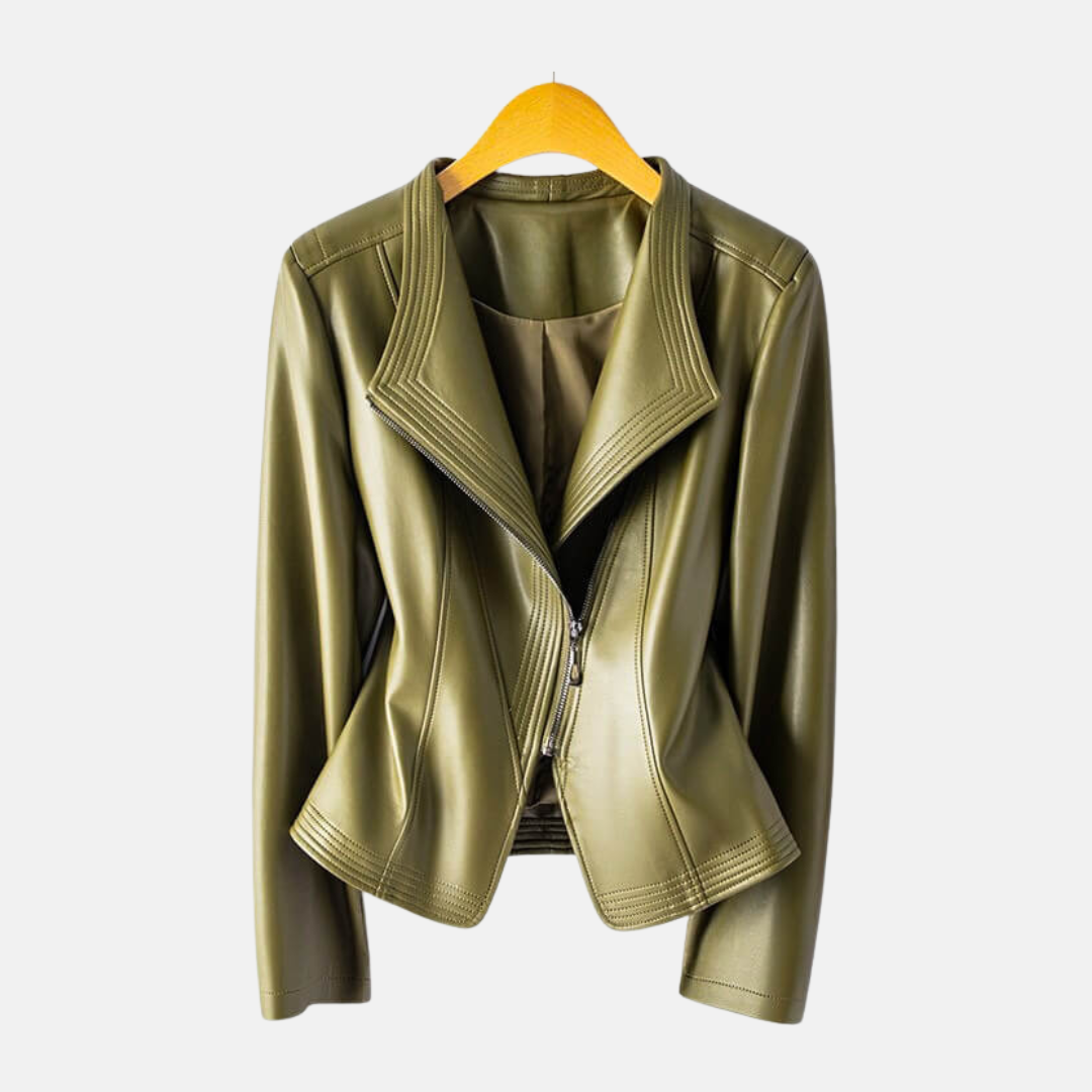 Veste Femme En Similicuir Courte Col Debout Zip Asymétrique Pour Automne Chic Et Polyvalente