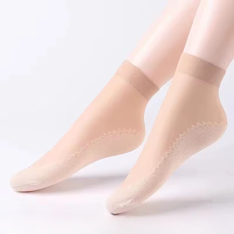 Chaussettes Absorbantes De Transpiration Translucides En Soie Mélangée Semelles Rembourrées Anti Glisse Pour Été