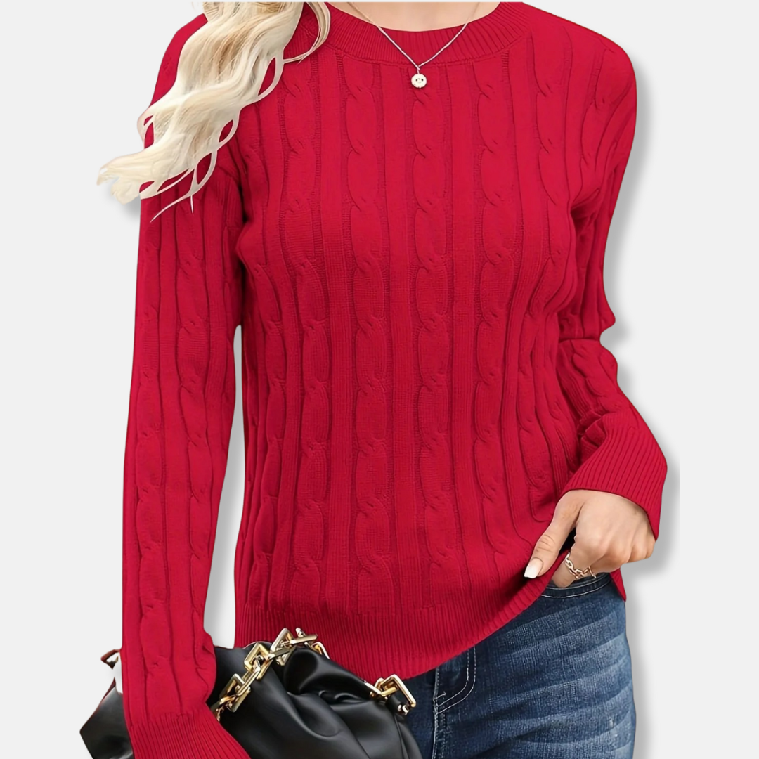 Pull Femme Maille Fine Col Rond Manches Longues Tricot Cable Coupe Décontractée Longueur Sur Les Hanches