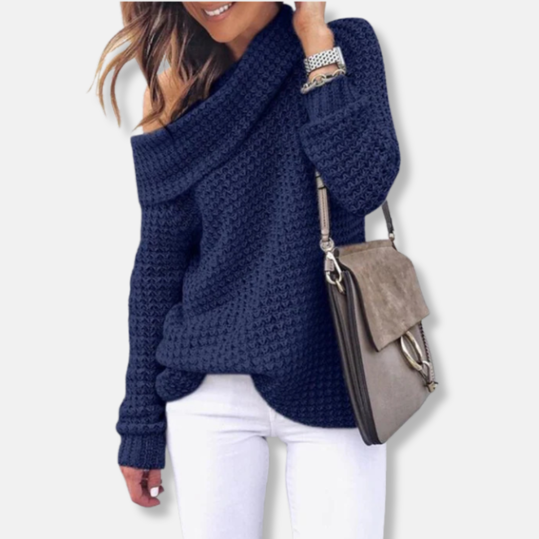 Pull Femme En Maille Ample Avec Col Décolleté Drapé Et Épaules Dévoilées Pour Un Style Sophistiqué Et Décontracté