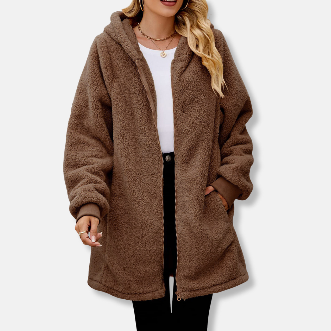 Veste À Capuche Zippée Pour Femme Peluche Oversize Confort Avec Poches Frontales Poignets Côtelés