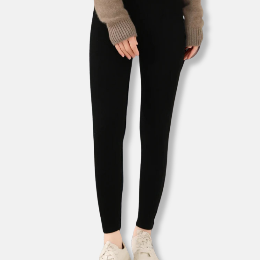 Leggings Femme Coupe Slim En Maille Elastique Avec Ceinture Côtelée Longueur Totale