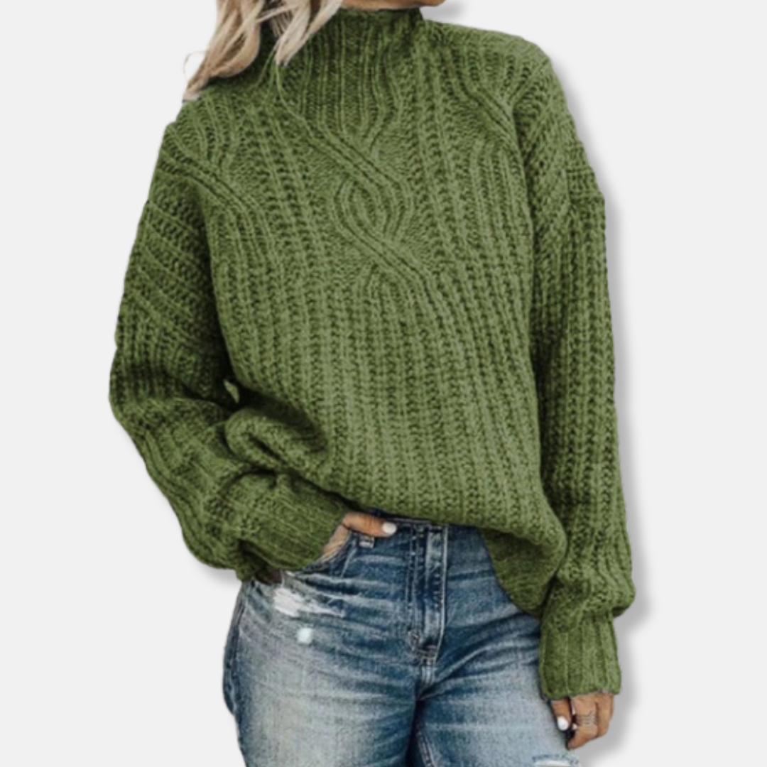 Pull Femme En Laine A Torsades Col Montant Décontracté Manches Longues Pour Un Style Chaud Et Chic