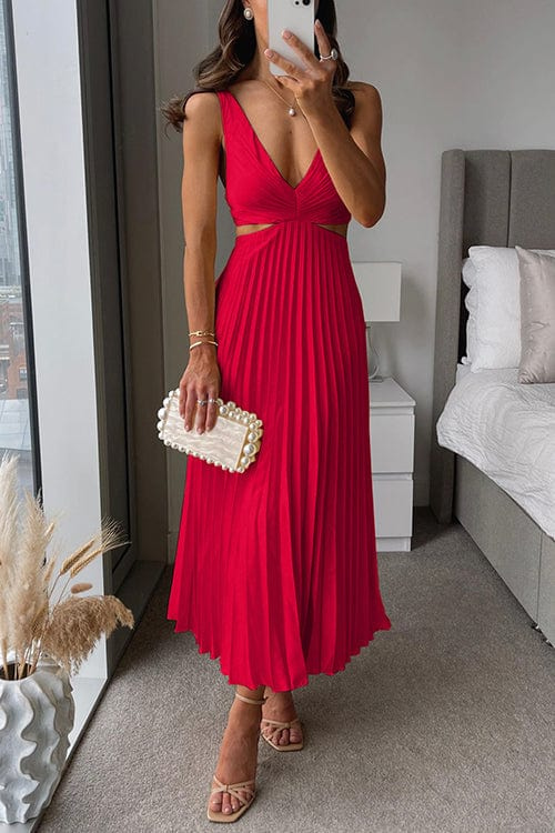 Robe Midi Femme Plissée A Ligne Dos Ouvert Tissu Chiffon Léger Et Élégant Pour Fêtes Et Réceptions