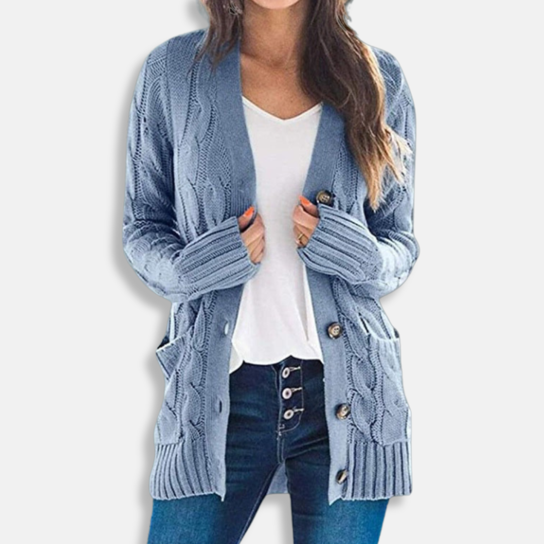 Amawinc Cardigan Femme Maille Torsadée Épaisse Coupe Ample Boutonné Devant Poches Plaquées