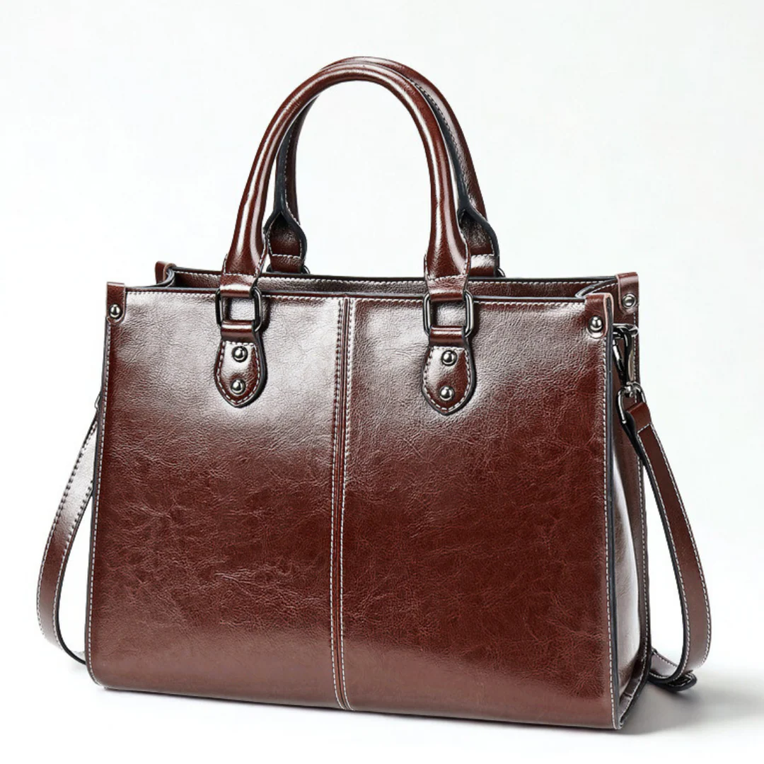 Amawinc Arden Sac Tote Structuré en Cuir Véritable Silhouette Polie Grand Espace Intérieur Travail Week End