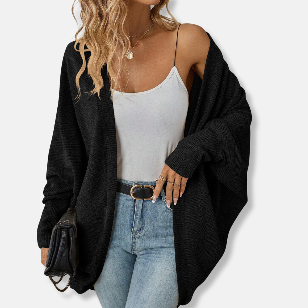 Cardigan Femme En Maille Côtelée À Col Ouvert À Manches Dolman Coupe Décontractée Pour Superposition