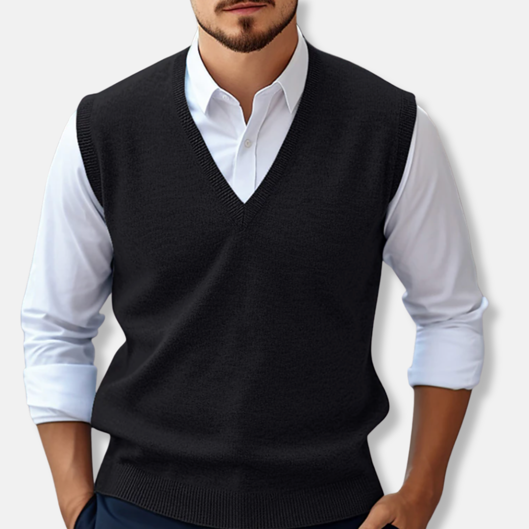 Gilet Sans Manches Col V Côtelé Pour Homme 100 Pour Cent Coton Tricot Pour La Superposition