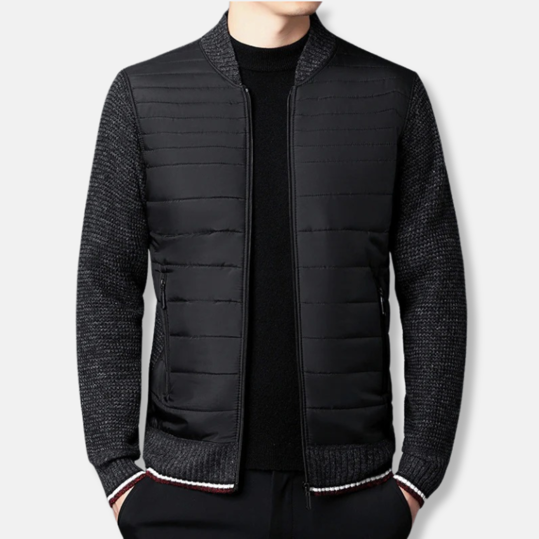 Veste Matelassée Homme Col Montant Côtelé Longueur Hanche Style Bomber Pour Tenue Décontractée Chic