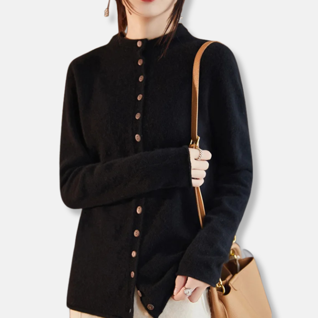 Cardigan Femme En Laine Boutonné Col Ouvert Coupe Décontractée Taillée Élégante