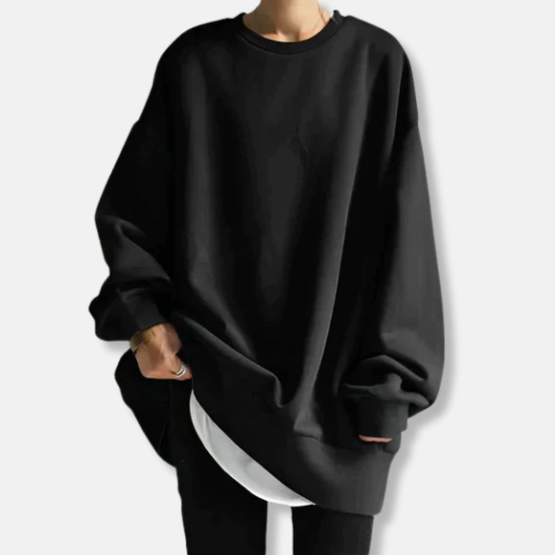 Sweat Femme En Maille Douce Avec Coupe Oversize Col Ras Du Cou Côtelé Longueur Tunique Pour Décontracté Sophistiqué