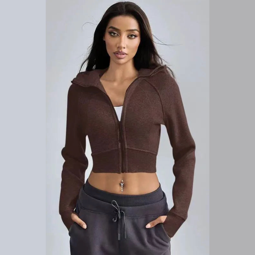 ZenCore Sweat À Capuche Court Zippé Coupe Seconde Peau Tissu Extensible Léger Respirant Mouvement Moderne