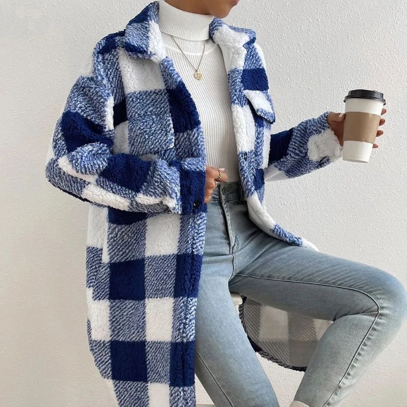 Amawinc Sophie Veste Élégante À Carreaux Coupe Raffinée Pour Femme Confiance Chic Quotidien