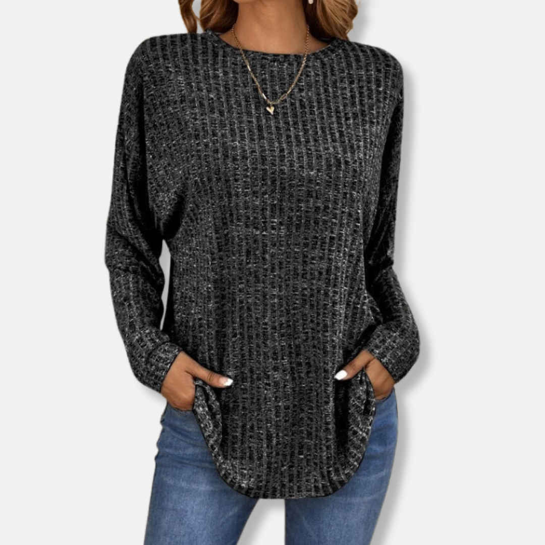 Pull Femme Tricot Côtelé À Coupe Décontractée Manche Longue Avec Ourlet Courbé Pour Automne Hiver