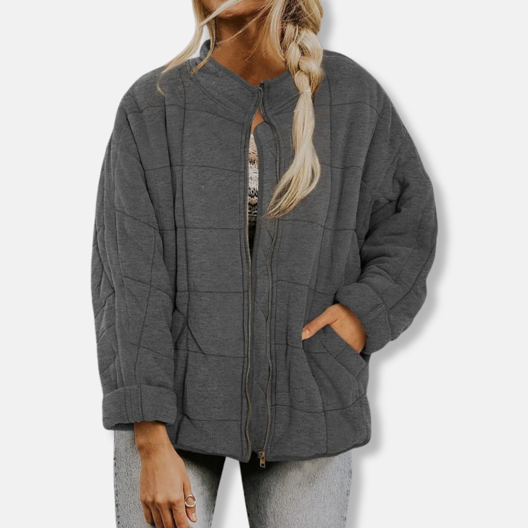 Manteau Matelassé Femme Oversize Col Montant Zip Frontal Longueur Hanche Nordisk Flair