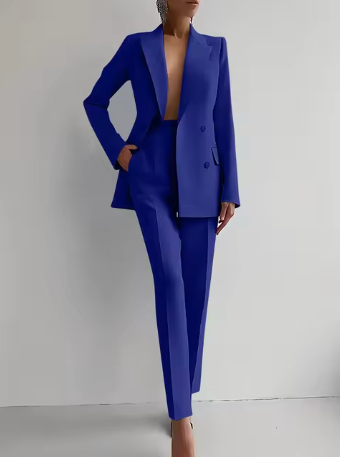Tailleur Femme Veste Blazer Double Boutonnage Et Pantalon Taille Haute Pour Professionnelles