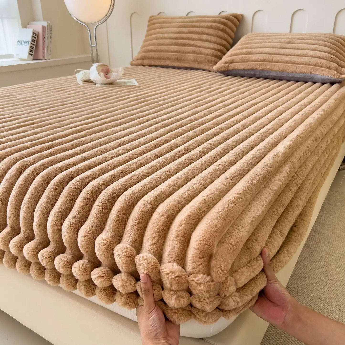 Drap Housse Velours Côtelé À Bords Élastiques Pour Lit Standard Confort Luxueux Et Doux