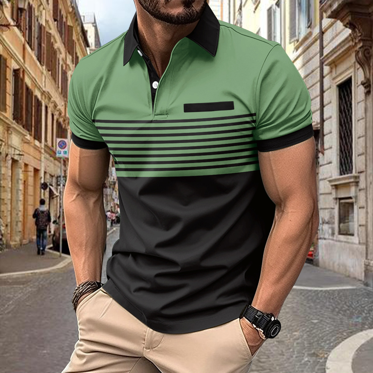 Polo Homme Jacob Amawinc Respirant Style Classique À Rayures Pour Casual Et Activité Quotidienne